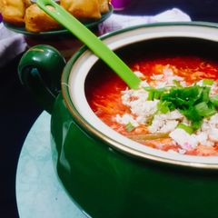 A picture of Hot_n_Sour_SoupWith Fried_Wonton.