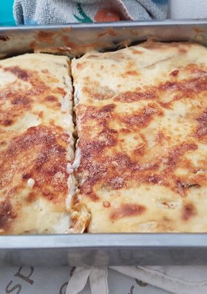 Una foto de Lasaña de pollo, patata, y berenjena