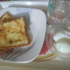 A picture of Boil egg and French toast. Breakfast.