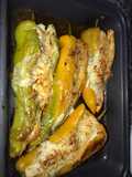 Pimientos gratinados, rellenos de cerdo