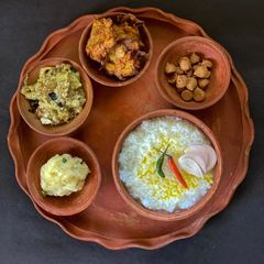 A picture of Paanta Bhaat (Bengali lunch).