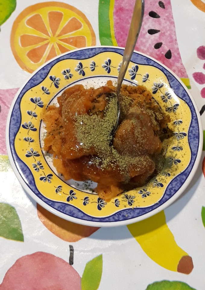 Una foto de Boniato al horno con miel y té matcha