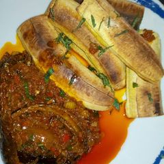 A picture of Boli and smoked fish sauce.