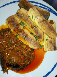 A picture of Boli and smoked fish sauce.