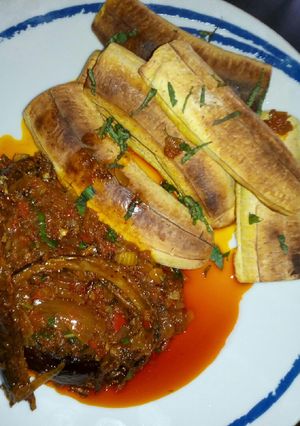 A picture of Boli and smoked fish sauce.