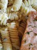 বেকড স্যালমন উইথ পেপার পাস্তা (baked salmon with pepper pasta recipe in Bengali)