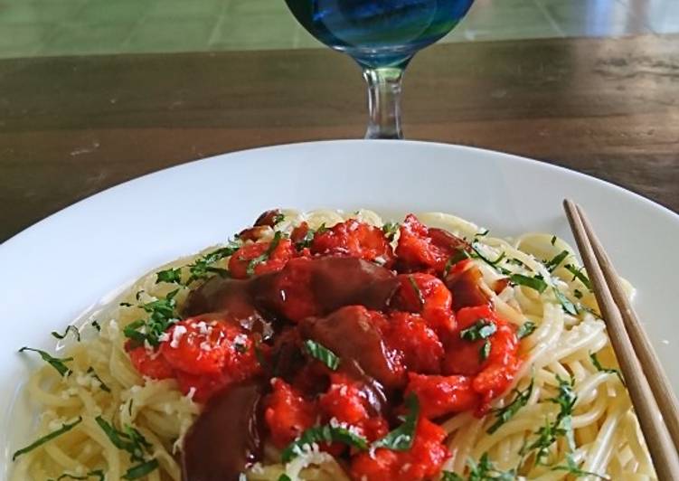 Spaghetti udang merah saos barbeque