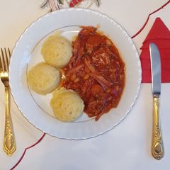 A picture of Gammon and baked beans stew.