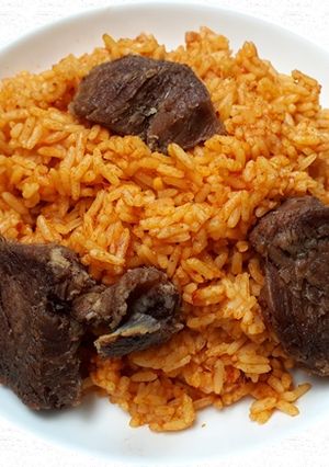A picture of Nigerian jollof of rice.