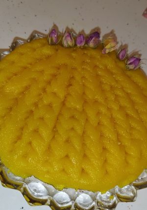عکسی از دستور حلوا زعفرانی خوشرنگ😍