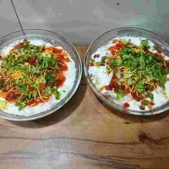 A picture of Sweet potato and Raw banana sprouts Chaat.