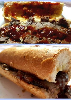 A picture of My Garlic Roast Beef Baguette.😘.