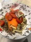 Tagliatelle con astice e pomodorini confit