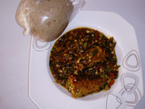 Wheat swallow with fresh okro and croker fish soup