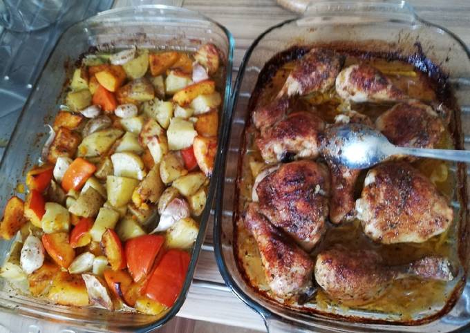 Steps to Prepare Homemade Grilled chicken with grilled potatoes and hokaido pumpkin