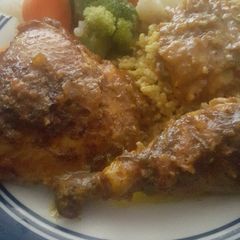A picture of Indian curry chicken vegetable melody.