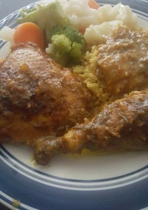 A picture of Indian curry chicken vegetable melody.