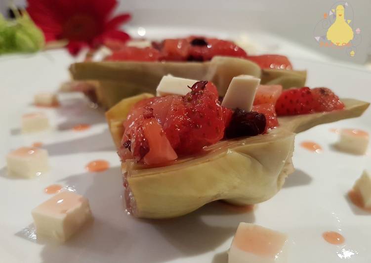 Alcachofas al vapor con queso fresco y vinagreta de Fresas!!!