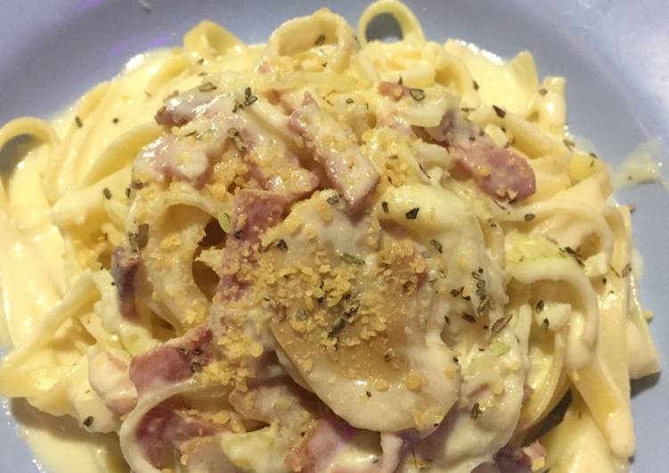 Resep Fettucini carbonara (saus keju) yummy bgtt😋 yang Enak Banget