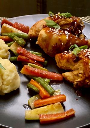 A picture of Honey garlic siracha chicken.