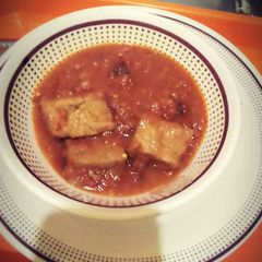 Awara(Soya beans cake) in tamato sauce #1post1hope A picture of Awara(Soya beans cake) in tamato sauce #1post1hope.