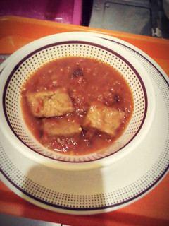 A picture of Awara(Soya beans cake) in tamato sauce #1post1hope.