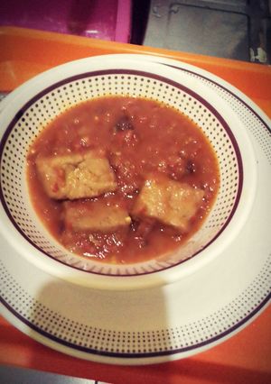 A picture of Awara(Soya beans cake) in tamato sauce #1post1hope.