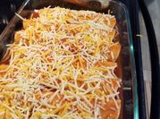 A picture of chicken and beef enchiladas