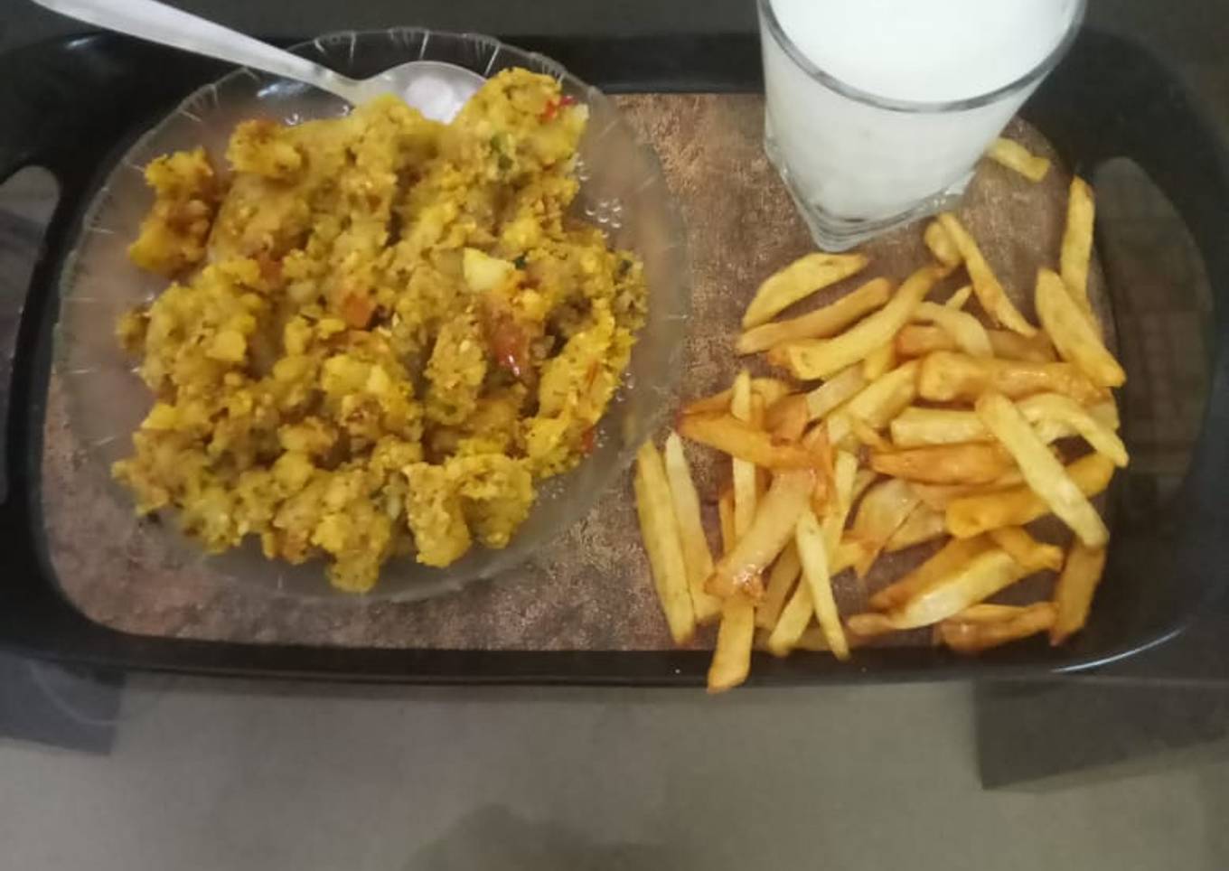 Potato khichdi French fry with buttermilk