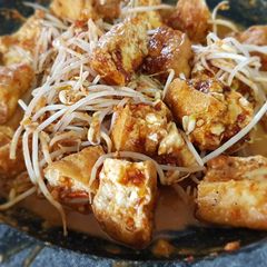 A picture of Tahu Tek (Fried Tofu and Bean Sprout With Peanut Sauce).