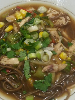 A picture of Chinese style chicken noodle soup.