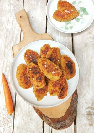 A picture of Potato and Carrot Croquettes with Cannellini Bean Cream.