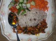 A picture of rice and beans with vegetables