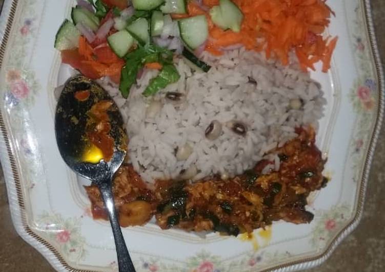 Recipe of Quick Shinkafa Da wake(Combination of rice,beans,sauce and veges♡)