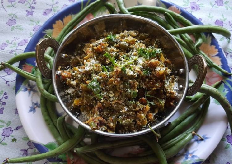 How to Prepare Super Quick Homemade French beens with peanuts crushed bhaji