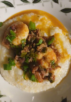 A picture of VashBake Shrimp and Grits.