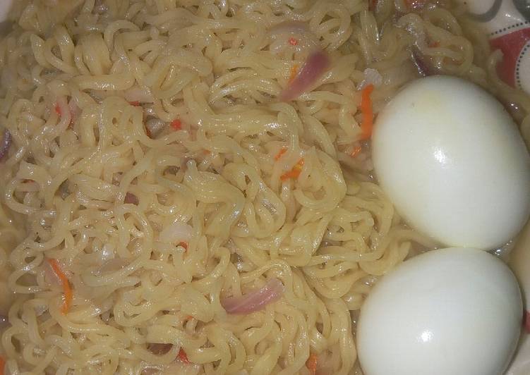 Indomie noodles with boiled eggs