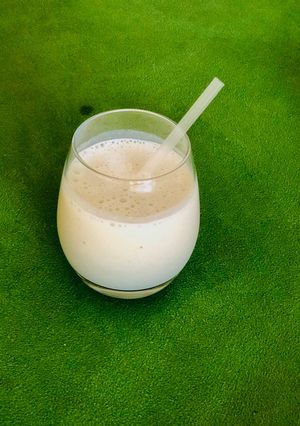 A picture of #just-blend-it#Banana and oats smoothie.