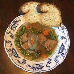A picture of California Farm Beef Broth Swiss Chard Soup.