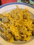 Pasta with Turkey Sausage, Cream, and Saffron