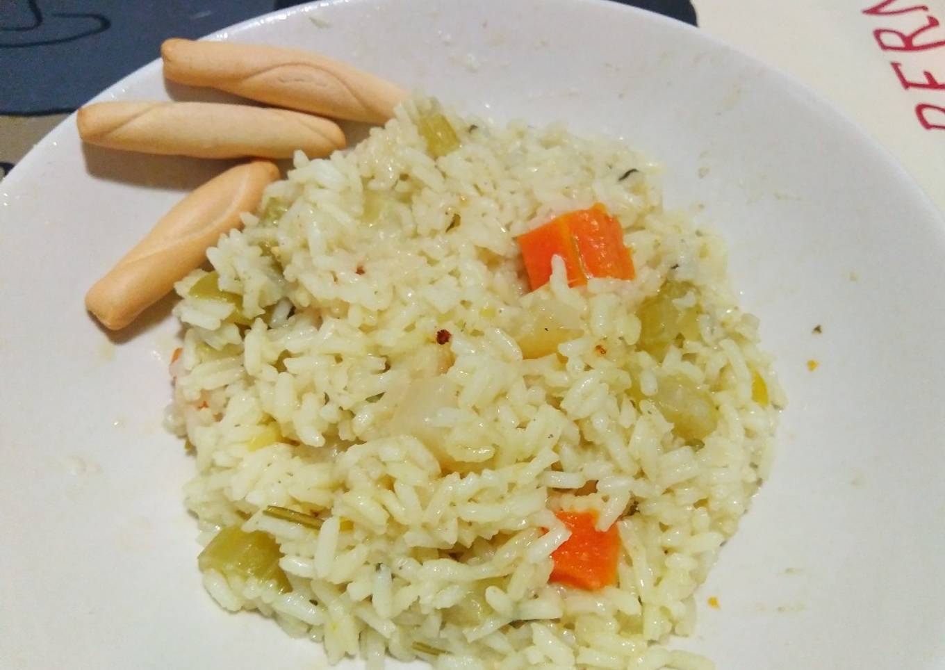 Arroz con verduras y leche de coco al curry