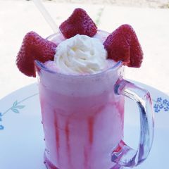 Rose badam strawberry shake A picture of Rose badam strawberry shake.