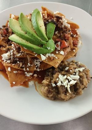 A picture of Sinaloan Chilaquiles with Machaca.