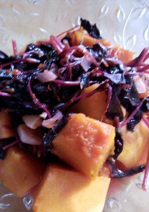 Foto resep Tumis Bening Labu Kuning + Bayam Merah