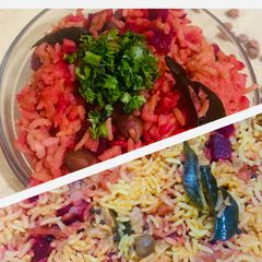 A picture of Beet root Brown chana rice.