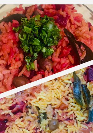 A picture of Beet root Brown chana rice.