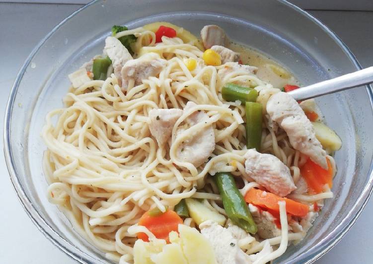 Recipe of Yummy Tom kha kai with egg noodles