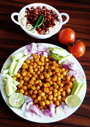 A picture of Chole badam murmura with salad.
