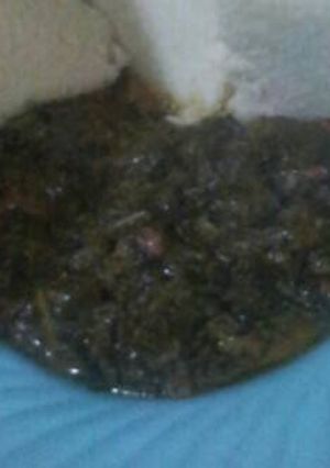 A picture of Ugali and African vegetable "managu".