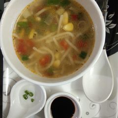 Hot and sour noodle soup A picture of Hot and sour noodle soup.